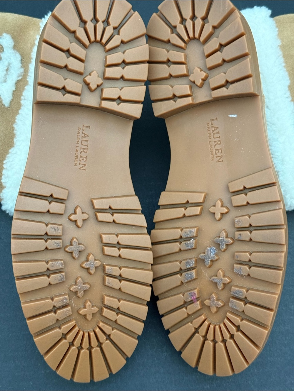 Ralph Lauren Tan Suede Logo Shearling-Trim Boots Size 10 - Picture 8 of 16